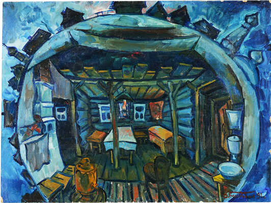 Богородский Дмитрий Фёдорович. Эскиз к кинокартине «Где бы ты ни был» по мотивам рассказа американского писателя Джеймса Ганна. «Изба Ивана»